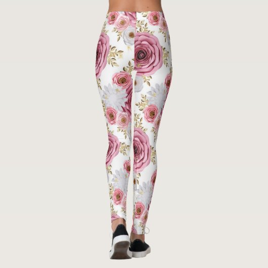 Schöne Rosa Farbe mit Blumenmuster der Rose Leggings (Rückseite)