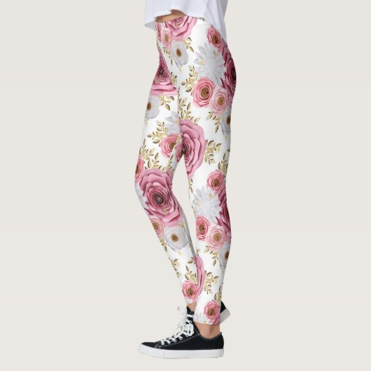 Schöne Rosa Farbe mit Blumenmuster der Rose Leggings (Links)