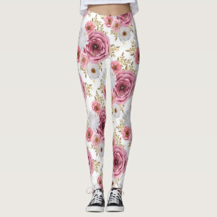 Schöne Rosa Farbe mit Blumenmuster der Rose Leggings