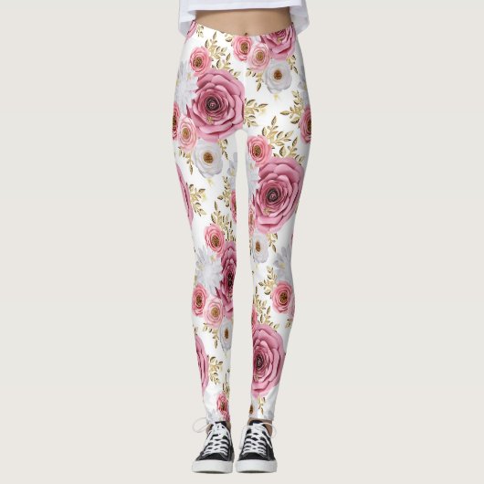 Schöne Rosa Farbe mit Blumenmuster der Rose Leggings (Vorderseite)