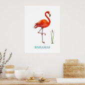 Schöne rosa Flamingo Bird & Reed Pflanze auf Weiß Poster (Küche)