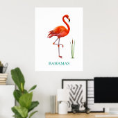 Schöne rosa Flamingo Bird & Reed Pflanze auf Weiß Poster (Heimbüro)