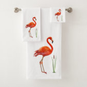 Schöne rosa Flamingo & Reed Pflanze auf Weiß Badhandtuch Set (Insitu)