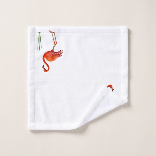 Schöne rosa Flamingo & Reed Pflanze auf Weiß Badhandtuch Set (Waschlappen)