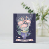 Schöne rosa Flamingo Tea Time Postkarte (Stehend Vorderseite)