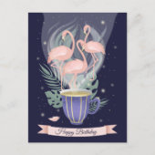Schöne rosa Flamingo Tea Time Postkarte (Vorderseite)