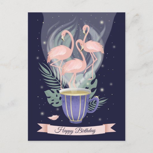 Schöne rosa Flamingo Tea Time Postkarte (Vorderseite)