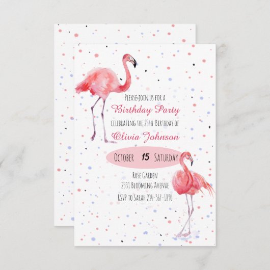 Schöne rosa Flamingo Wasserfarbe Einladung (Vorne/Hinten)