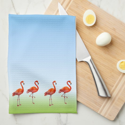 Schöne rosa Flamingos auf Light Blue Gradient Geschirrtuch (Viertel Falte)