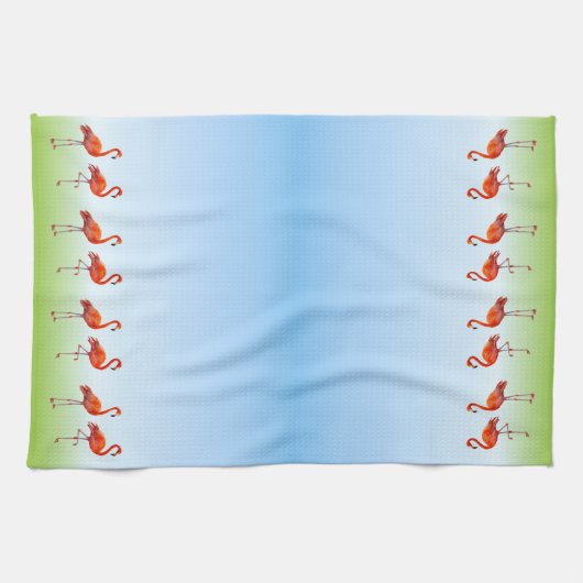 Schöne rosa Flamingos auf Light Blue Gradient Geschirrtuch (Horizontal)