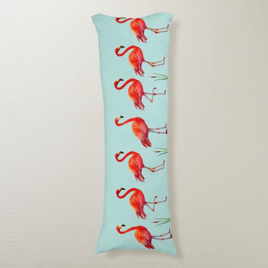 Schöne rosa Flamingos auf Light Blue Seitenschläferkissen (Vorderseite Vertikal)