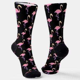 Schöne rosa Flamingos auf schwarzen Crew-Socken Socken