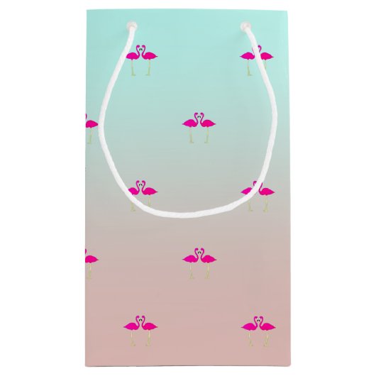 Schöne rosa Flamingos in Liebe Kleine Geschenktüte (Rückseite)