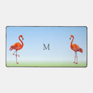 Schöne rosa Flamingos & Monogramm Schreibtischunterlage