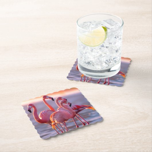 Schöne rosa Flamingos tropisch Untersetzer (Vor Ort)