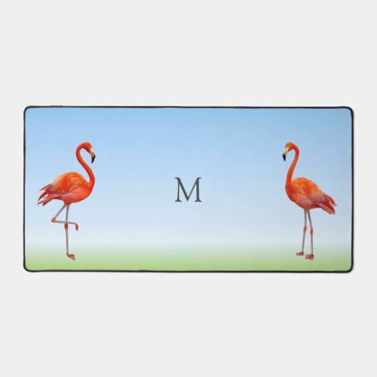 Schöne rosa Flamingos und Monogramm Schreibtischunterlage (Vorderseite)