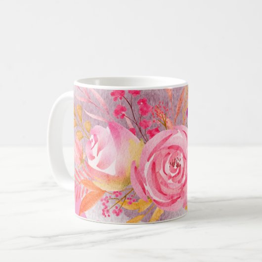 Schöne rosa Flora Kaffeetasse (Vorderseite Links)