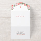 Schöne rosa Flora Trinity Cross Girl Taufe All-in-One-Einladung (Außenseite)