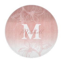 Schöne rosa Floral Monogramm Schneidebrett