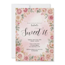 Schöne rosa florale Sweet 16 Party-Einladung