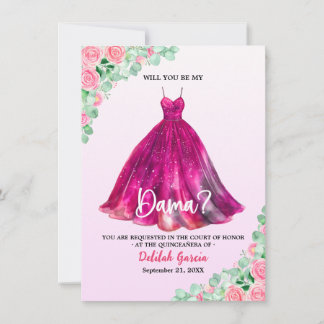 Schöne rosa formelle Quinceañera-Dama-Einladung Einladung