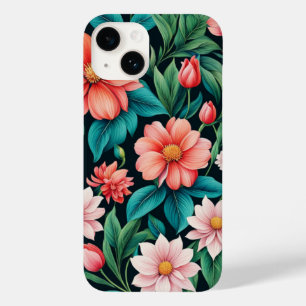 Schöne Rosa Frühlingsblumen & Grüne Blätter Vivid Case-Mate iPhone 14 Hülle