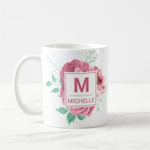 Schöne rosa Gartenrosen Monogramm Kaffeetasse