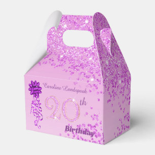 Schöne rosa Glitter-Schleife 20. Geburtstag Geschenkschachtel