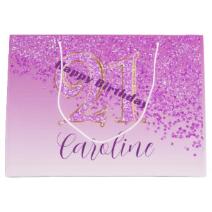 Schöne, rosa, glitzernde Tasche zum 21. Geburtstag Große Geschenktüte