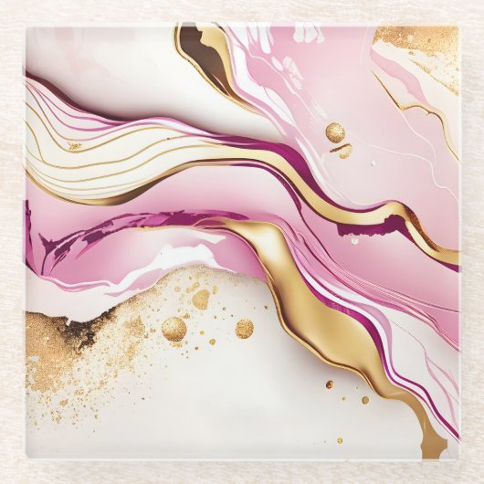 Schöne rosa Gold Weiße Marmor Glasuntersetzer (Vorderseite)