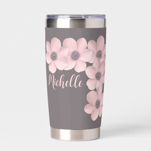 Schöne rosa-graue Pflaumen Thermobecher (Vorderseite)