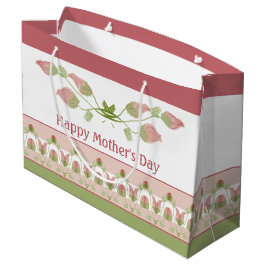 Schöne, rosa, grün-weiße, blumengeschmückte Farbe Große Geschenktüte