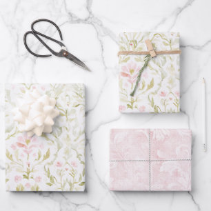 Schöne rosa grüne Blumen-Brautparty Geschenkpapier Set