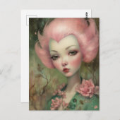 Schöne Rosa Haar Frau Postkarte (Vorne/Hinten)