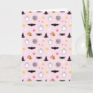 Schöne rosa Halloween-Icons Saisonale Grüße Karte