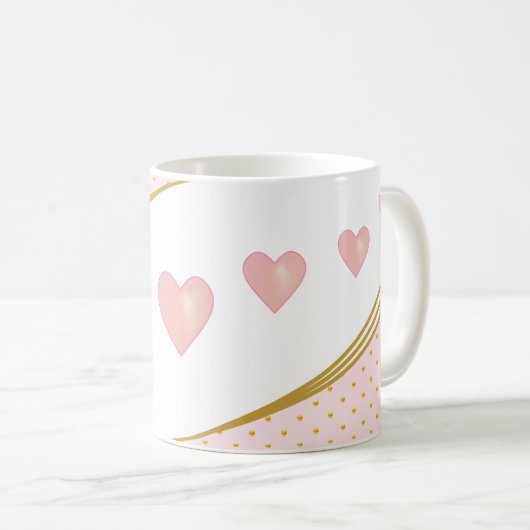 Schöne rosa Herzen & Gold Confetti Kaffeetasse (VorderseiteRechts)