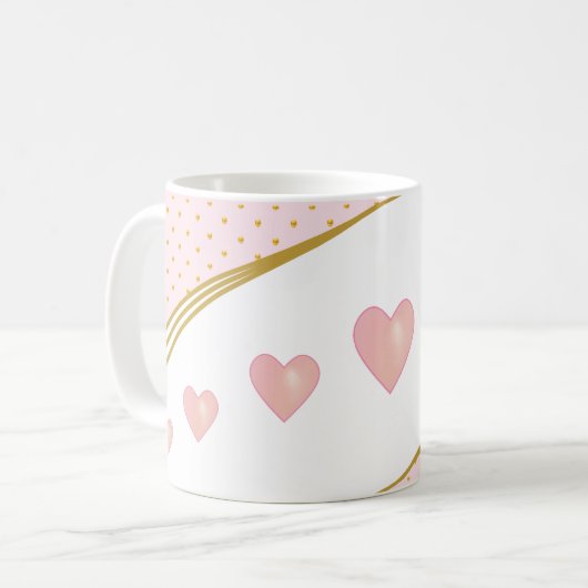 Schöne rosa Herzen & Gold Confetti Kaffeetasse (Vorderseite Links)