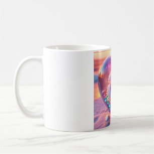 Schöne rosa Hibiskus-Herz-Glas-Perlen-Kaffeetasse Kaffeetasse