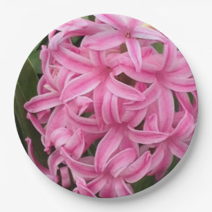 Schöne rosa Hyazinthen Blumen Papier Teller