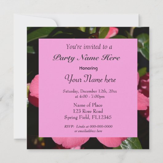 schöne rosa Kamelie Blume das ganze Party Einladung (Rückseite)