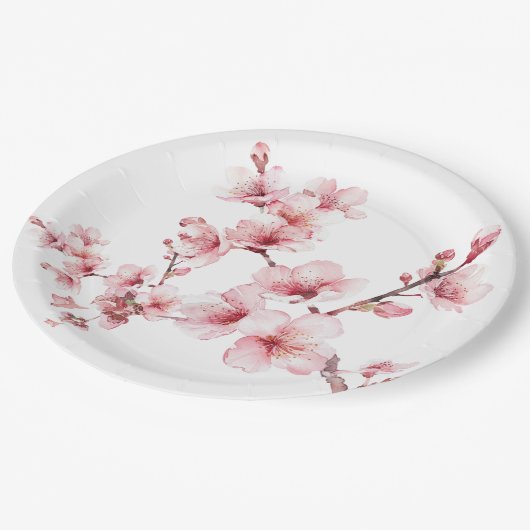 Schöne rosa Kirschbaumblüten Pappteller (Schrägansicht)