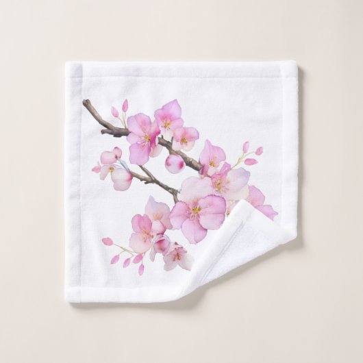 Schöne rosa Kirschblüten Badhandtuch Set (Waschlappen)