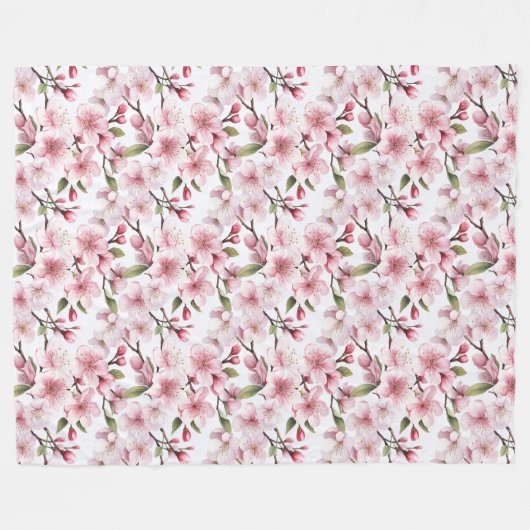 Schöne rosa Kirschblüten Fleecedecke (Vorderseite (Horizontal))