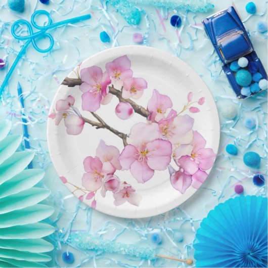 Schöne rosa Kirschblüten Pappteller (Party)