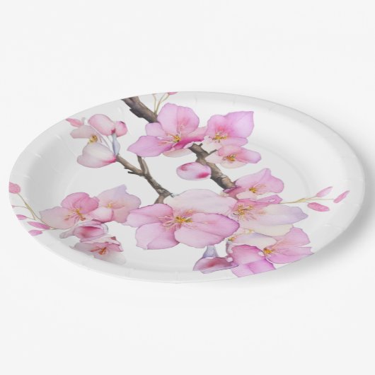 Schöne rosa Kirschblüten Pappteller (Schrägansicht)