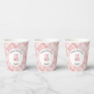 Schöne rosa Korbgeflecht-Schmetterling Geburtstag Pappbecher