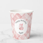 Schöne rosa Korbgeflecht-Schmetterling Geburtstag Pappbecher (Vorderseite)