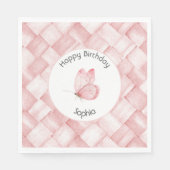 Schöne rosa Korbgeflecht-Schmetterlings-Geburtstag Serviette (Vorderseite)
