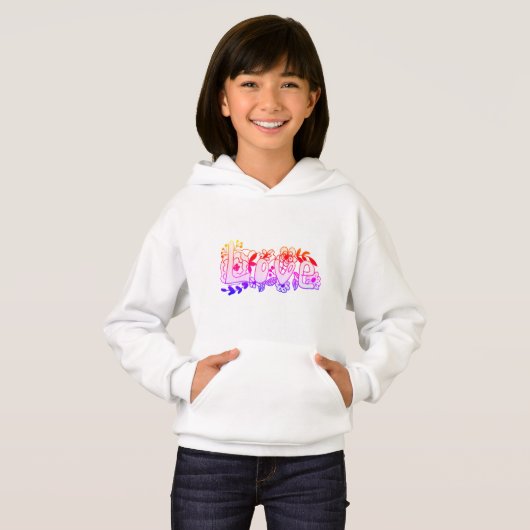 Schöne rosa LIEBE Blume Grau Blätter Blumenspass Hoodie (Vorne ganz)