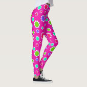 Schöne rosa Lila grüne Blume Fuchsia Leggings (Rechts)
